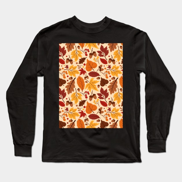 Autumn Pattern No 01 - Warm Fall Leaves Pattern Motifs Long Sleeve T-Shirt by Millusti